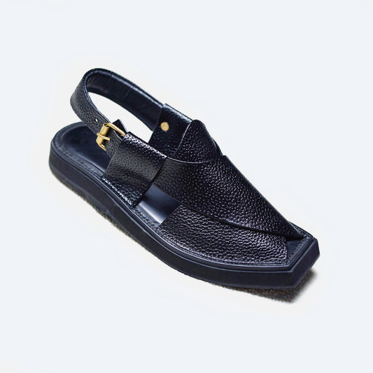 Black Dotted Kaptaan Chappal